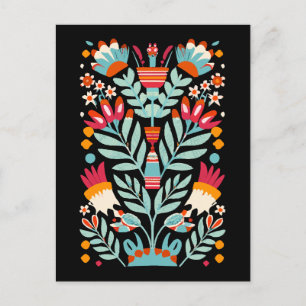 Otomi Flower Pattern Mexican Floral Art Postcard