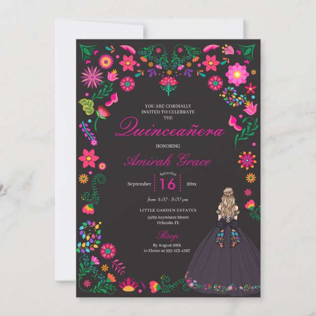 Otomi Mexican Embroidery Quinceañera Invitation (Front)
