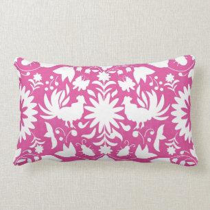 Otomi Print, Bright Pink & White Boho Throw Pillow