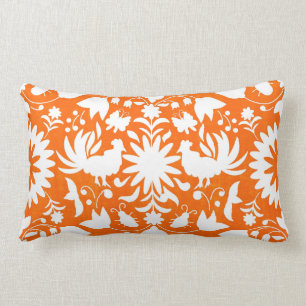 Otomi Print, Orange & White Boho Throw Pillow