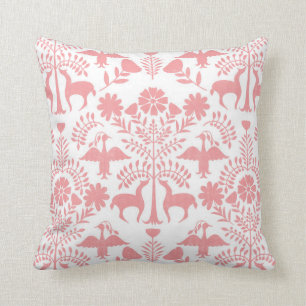 Otomi Print, White & Light Pink Boho Throw Pillow