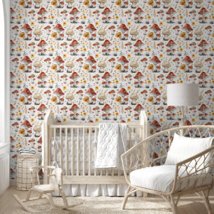 Ottagecore Floral Mushroom Garden Fabric Patterns Wallpaper