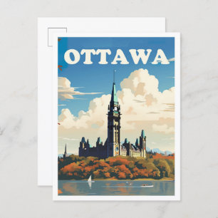 Ottawa Canada Art Vintage Travel Illustration Postcard