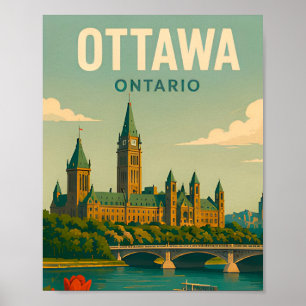 Ottawa Canada Parliament Skyline Travel Poster