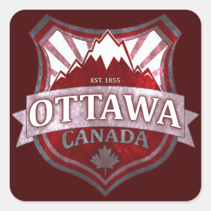 Ottawa Canada red grunge shield square stickers