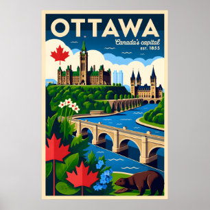 Ottawa Canada Retro Travel Poster Art