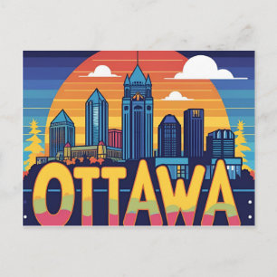Ottawa Canada Skyline –Bold Retro Sunset Cityscape Postcard