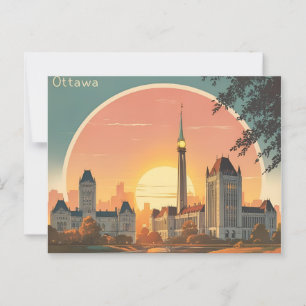 Ottawa Canada Skyline –Bold Retro Sunset Cityscape Postcard