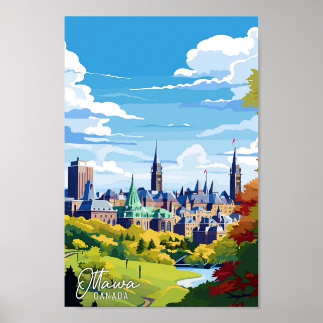 Ottawa Canada vintage art travel illustration Poster (Front)