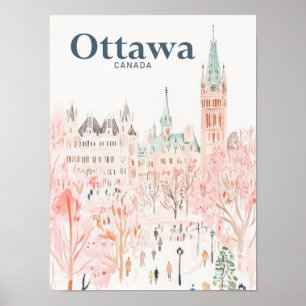 Ottawa Canada Watercolor Painting Travel Poster