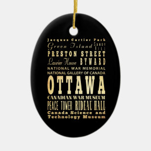 Ottawa City of Canada Typography Art Ceramic Tree Decoration