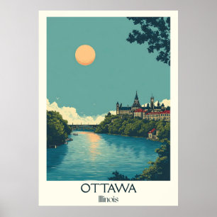 Ottawa Illinois Vintage River Bluff Travel Art Poster