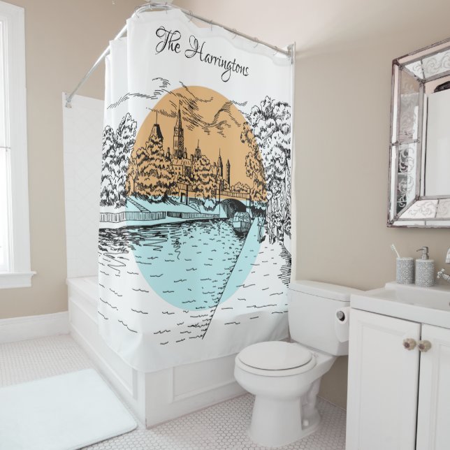 Ottawa Illustration custom name shower curtain (In Situ)