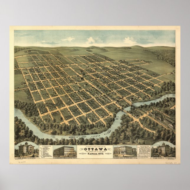 Ottawa Kansas 1872 Panoramic Map Poster (Front)
