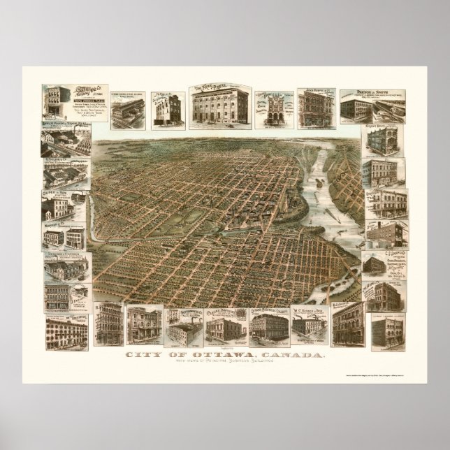 Ottawa, ON, Canada Panoramic Map - 1895 Poster (Front)