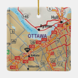 Ottawa ON Road Map Ceramic Ornament