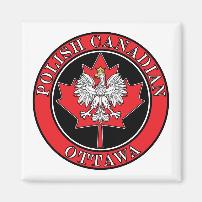 Ottawa Round Polish Canadian Leaf Magnet (Front)