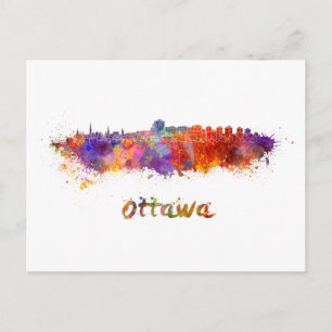Ottawa skyline in watercolor postcard
