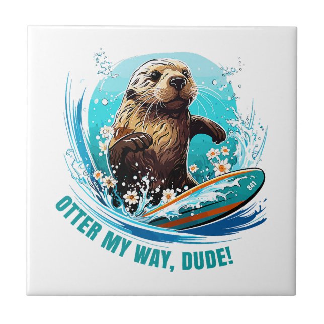 Otter 841 Surfing Otter She Steals Surfboards Otte Ceramic Tile (Front)