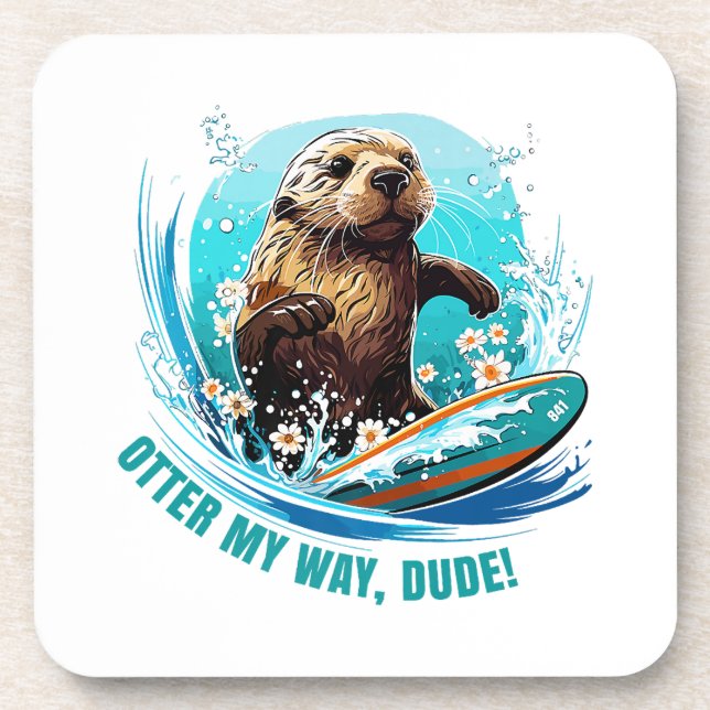 Otter 841 Surfing Otter She Steals Surfboards Otte Coaster (Front)