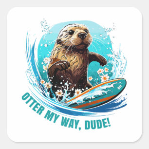 Otter 841 Surfing Otter She Steals Surfboards Otte Square Sticker