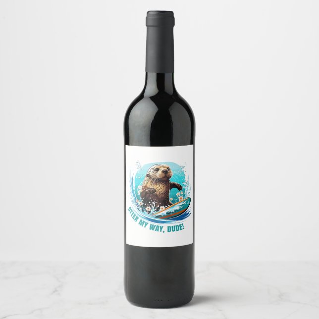 Otter 841 Surfing Otter She Steals Surfboards Otte Wine Label (Front)