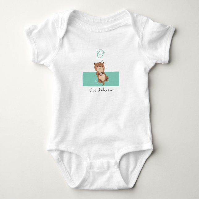 Otter • Add Your Name Cute Alphabet Monogram Baby Bodysuit (Front)