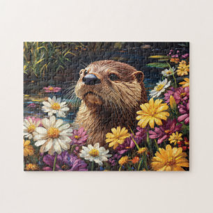 Otter and Colourful Wildflowers Spring Jigsaw Puzzle