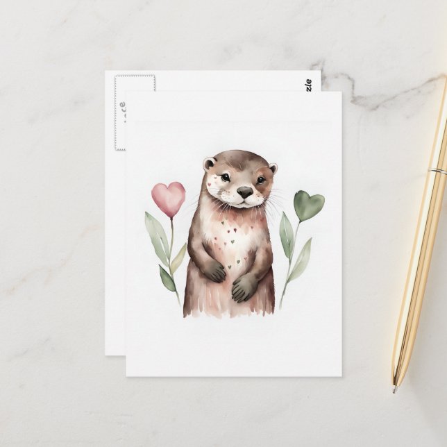 Otter and the Heart Flowers Postcard (Front/Back In Situ)