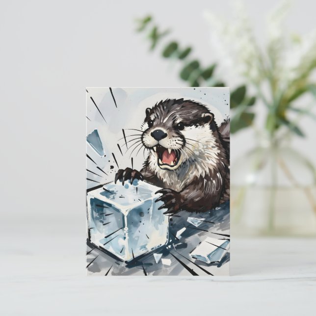 Otter Angry and Breaking Ice Postcard (Standing Front)