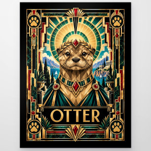 Otter, Art Deco Wildlife Postcard