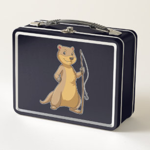 Otter as Fisher with Fishing rod Metal Lunch Box