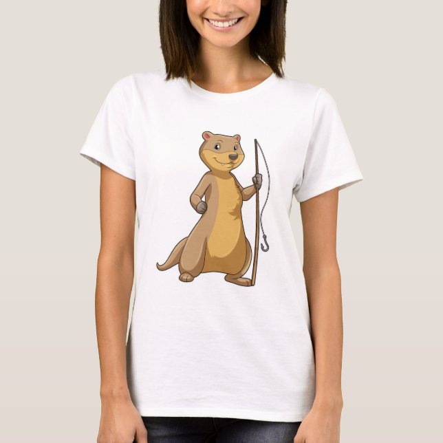 Otter as Fisher with Fishing rod T-Shirt (Front)