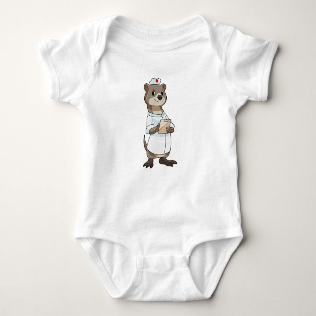 Otter as Nurse with Heart Baby Bodysuit (Front)