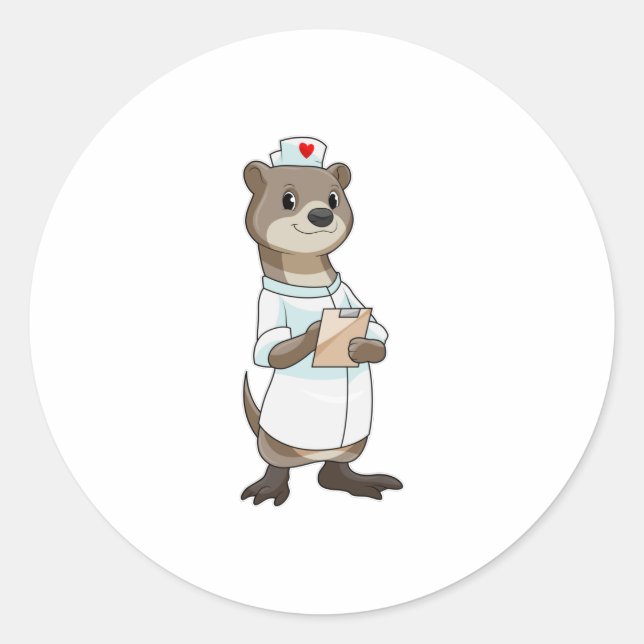 Otter as Nurse with Heart Classic Round Sticker (Front)