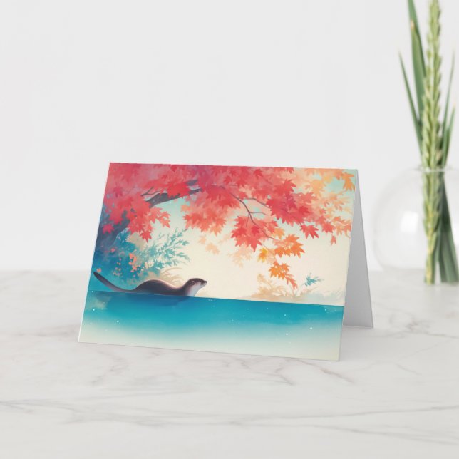 Otter Autumn Stroll Card (Front)