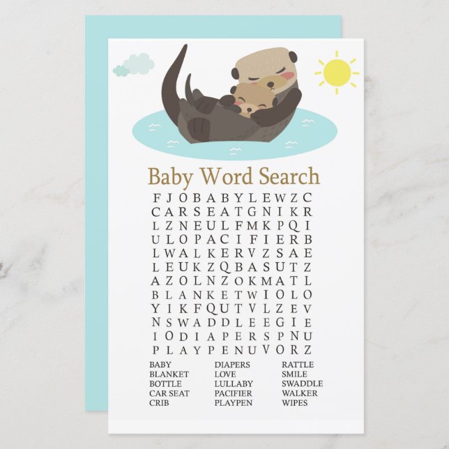 Otter Baby Shower Word Search Game (Front/Back)