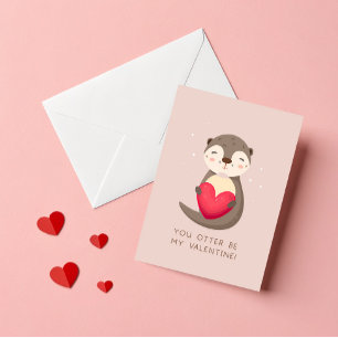 Otter be my valentine Punny Cute Kids Valentine's  Holiday Card