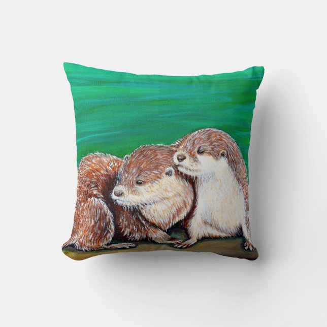 Otter Best Friends Painting Cushion (Front)