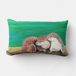 Otter Best Friends Painting Lumbar Cushion