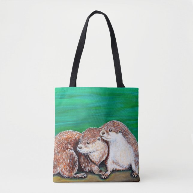 Otter Best Friends Painting Tote Bag (Front)