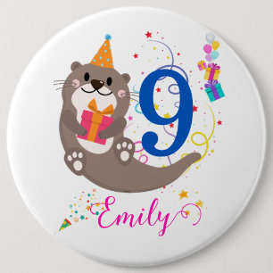 Otter Birthday Girl Party Colourful Balloons Theme 6 Cm Round Badge