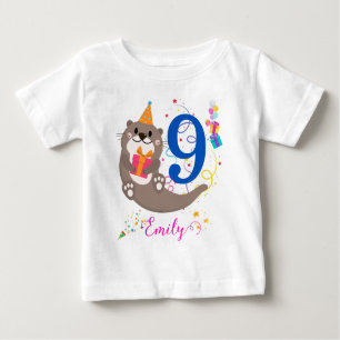 Otter Birthday Girl Party Colourful Balloons Theme Baby T-Shirt