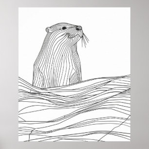 Otter black line modern minimalist line art poster
