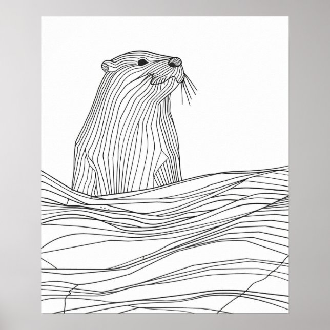 Otter black line modern minimalist line art poster (Front)