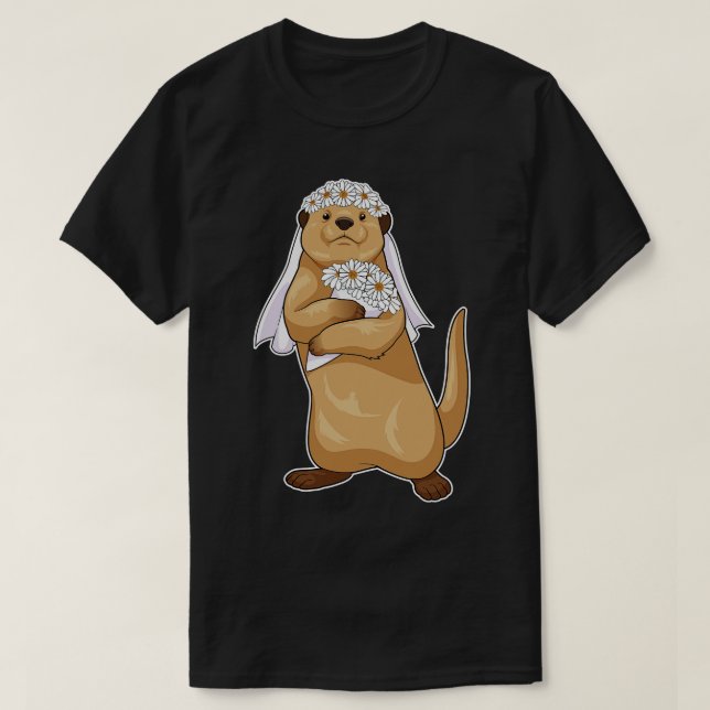 Otter Bride Flower Wedding T-Shirt (Design Front)