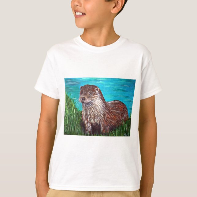 Otter by a River Painting T-Shirt (Front)