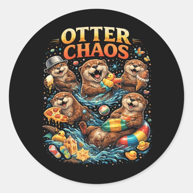 Otter Chaos Classic Round Sticker (Front)
