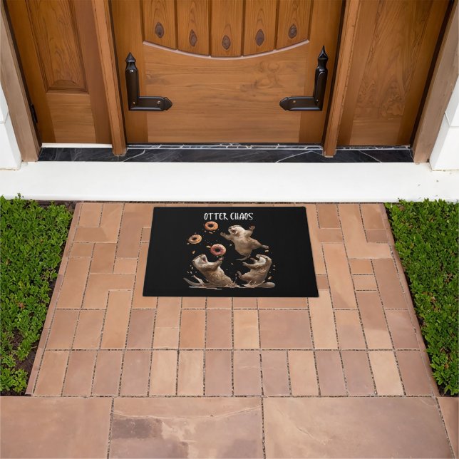 Otter Chaos Funny Bagel Fighting Sea Otters Pun An Doormat (Outdoor)