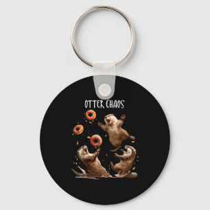 Otter Chaos Funny Bagel Fighting Sea Otters Pun An Key Ring